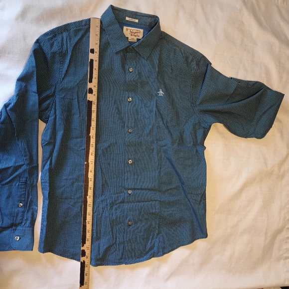 Penguin by Munsingwear large button down classic fit blue plaid Long Sleeve - Picture 7 of 10